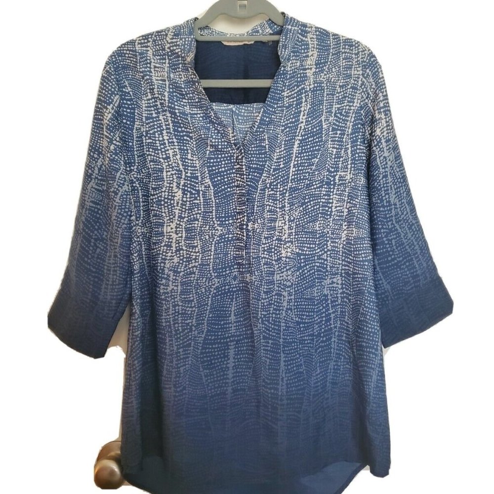 SoftSurroundings 3/4 Soft Button Up Tunic Blouse Women Blue 100% Polyester S EUC